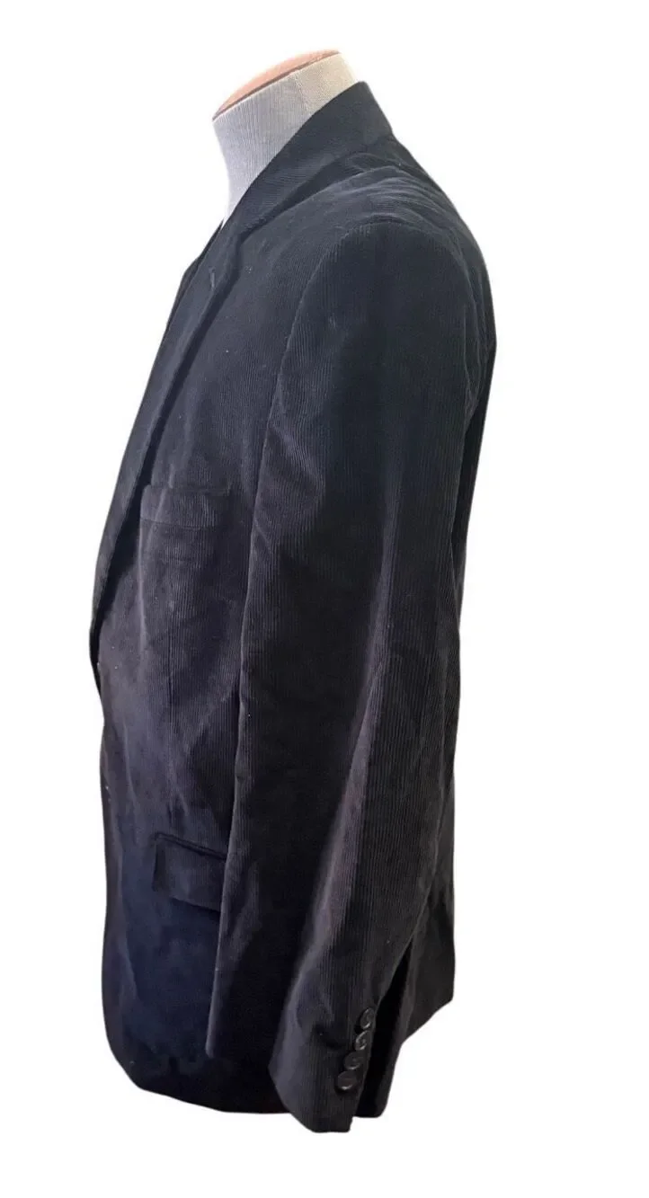 Saddlebred Corduroy Sport Coat Blazer Black 2-Button Front Flap Pockets 46R